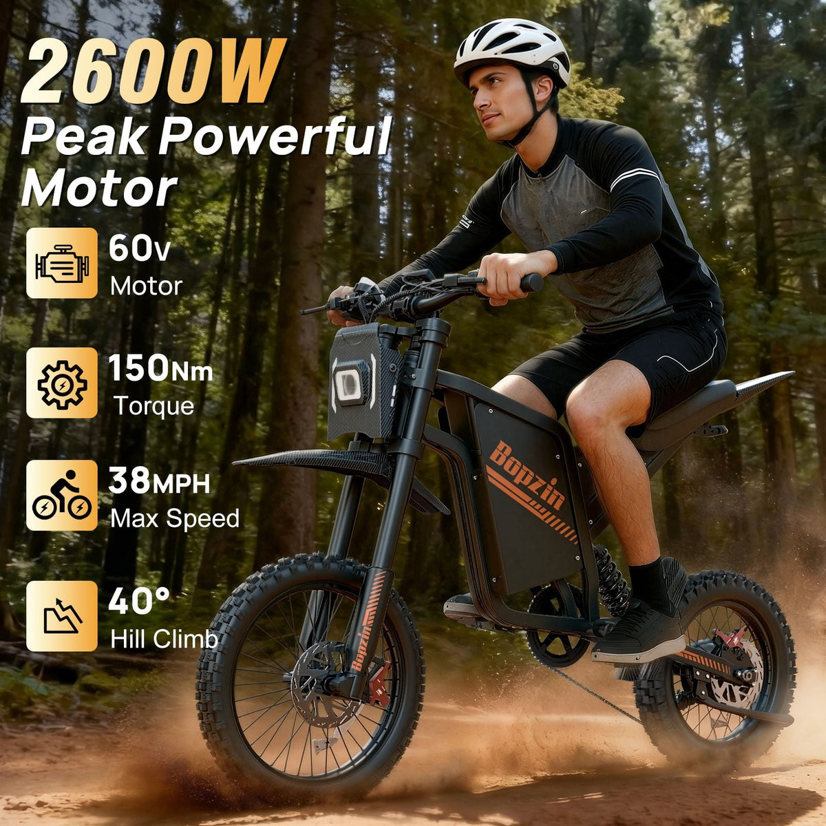 Peak 2600W 38Mph,60V 23AH Electric Dirt Bike,50-100 Mi,14"Tire,E-Dirt Bike for Adults,7 Speed Disc Brakes,cTUVus Certified