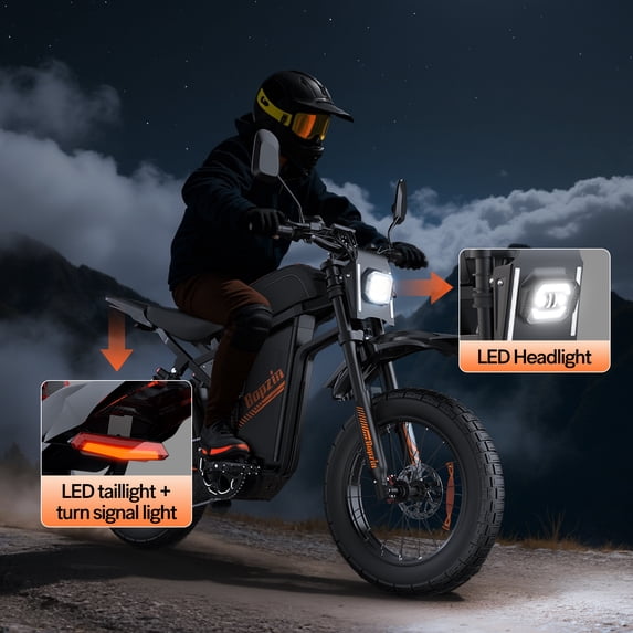 Electric Dirt Bike for Adults-Peak 3000W 45Mph,60V 35AH 68Miles,20’’ Fat Tire 7 Speed Dirt Bike with Disc Brakes,cTUVus Certified