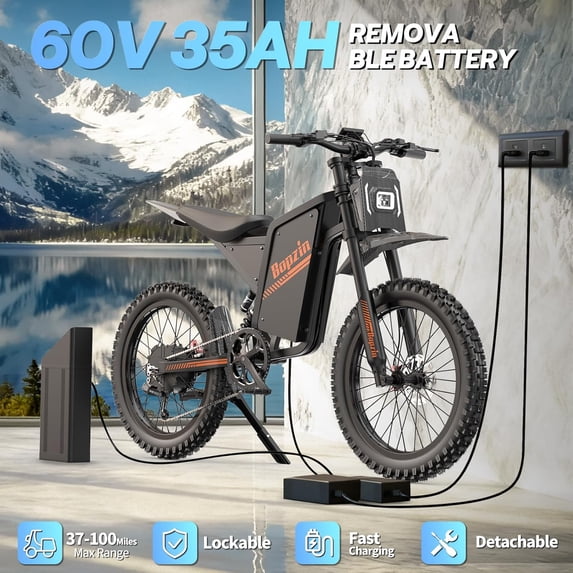 Peak 3000W 38Mph,60V 35Ah Electric Dirt Bike for Adults,37-100 Mi, 25''E Dirt Bike cTUVus Certified