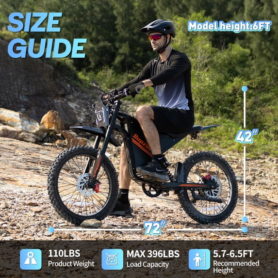 Peak 3000W 38Mph,60V 35Ah Electric Dirt Bike for Adults,37-100 Mi, 25''E Dirt Bike cTUVus Certified