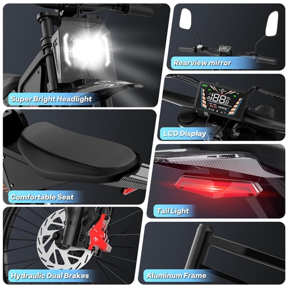 Peak 3000W 38Mph,60V 35Ah Electric Dirt Bike for Adults,37-100 Mi, 25''E Dirt Bike cTUVus Certified