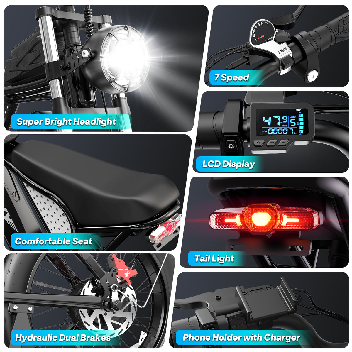 750W 28Mph Electric Bike,48V 25AH,65Miles,16"Fat Tire E-Bike,Disc Brakes Mountain Bike for Adults,cTUVus Certified,Class 3