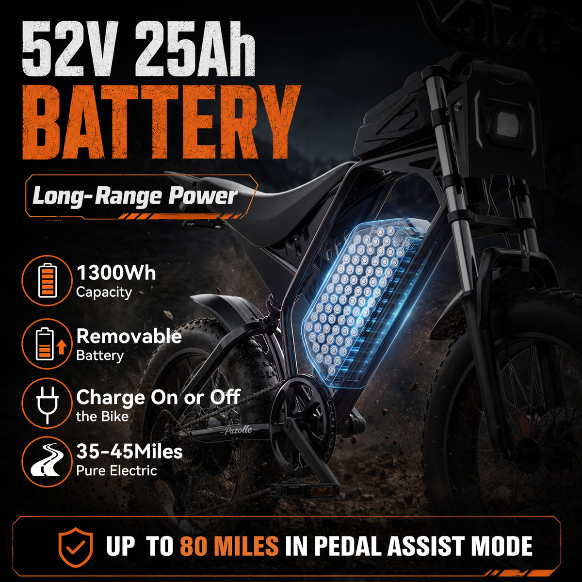 750W 28MPH E-Bike with NFC,52V 25Ah Removable Battery,20" Fat Tire Electric Bike for Adults,Disc Brakes,cTUVus Certified,Class 3