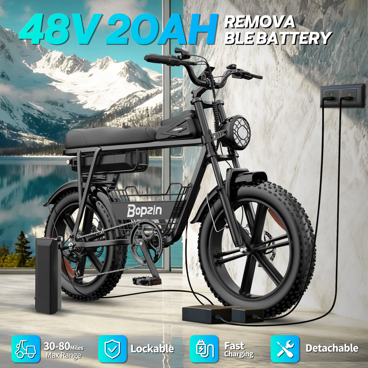 750W 48V 20AH E-Bike,80Miles,28Mph Electric Bicycle,20"Fat Tire Mountain Bike for Adults,Disc Brakes,cTUVus Certified,Class 3
