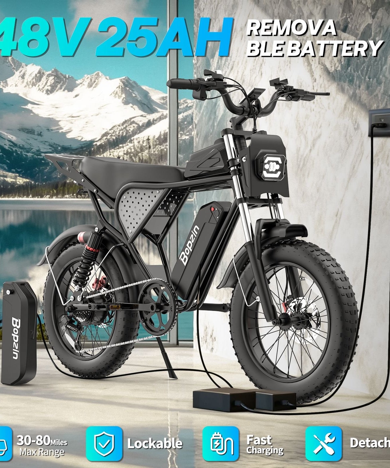 750W 28Mph E-Bike for Adults, 48V 25Ah,80Miles Electric Bicycle,20" Fat Tire Mountain Bike,cTUVus Certified,Class 3