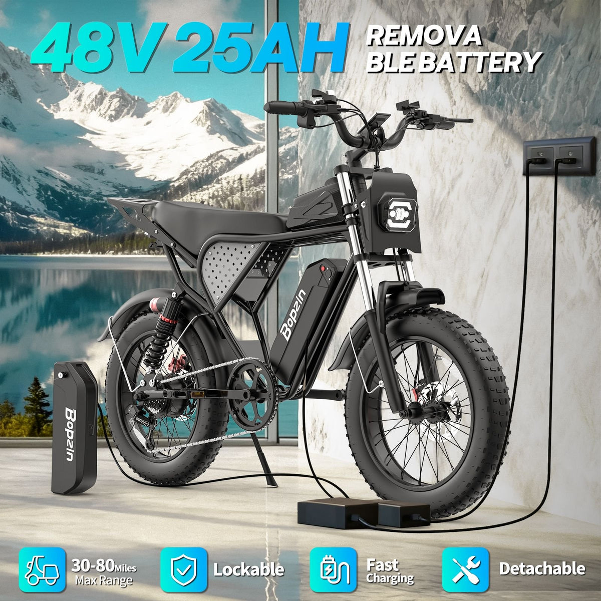 750W 28Mph E-Bike for Adults, 48V 25Ah,80Miles Electric Bicycle,20" Fat Tire Mountain Bike,cTUVus Certified,Class 3