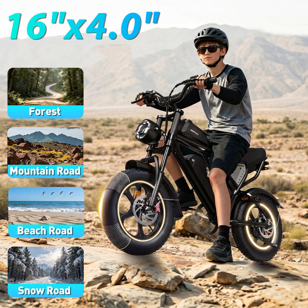 750W 28Mph Electric Bike,48V 25AH,65Miles,16"Fat Tire E-Bike,Disc Brakes Mountain Bike for Adults,cTUVus Certified,Class 3