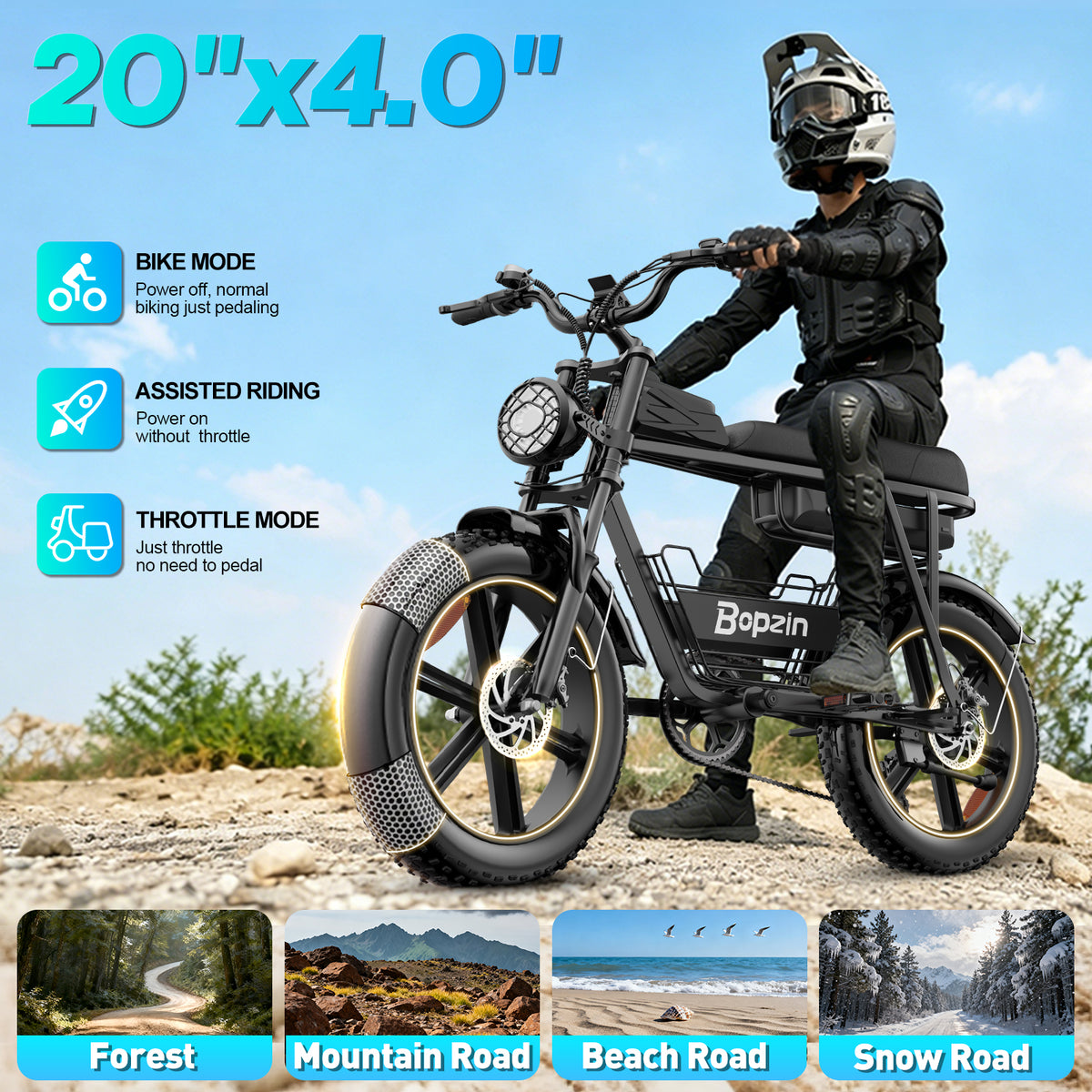 750W 48V 20AH E-Bike,80Miles,28Mph Electric Bicycle,20"Fat Tire Mountain Bike for Adults,Disc Brakes,cTUVus Certified,Class 3