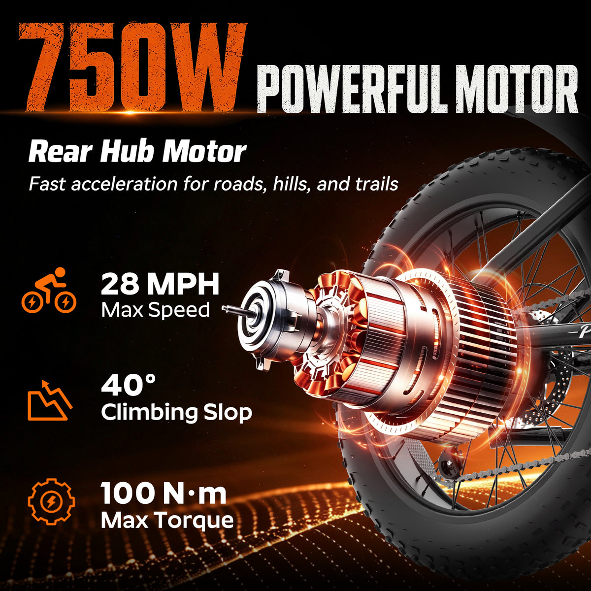 750W 28MPH E-Bike with NFC,52V 25Ah Removable Battery,20" Fat Tire Electric Bike for Adults,Disc Brakes,cTUVus Certified,Class 3