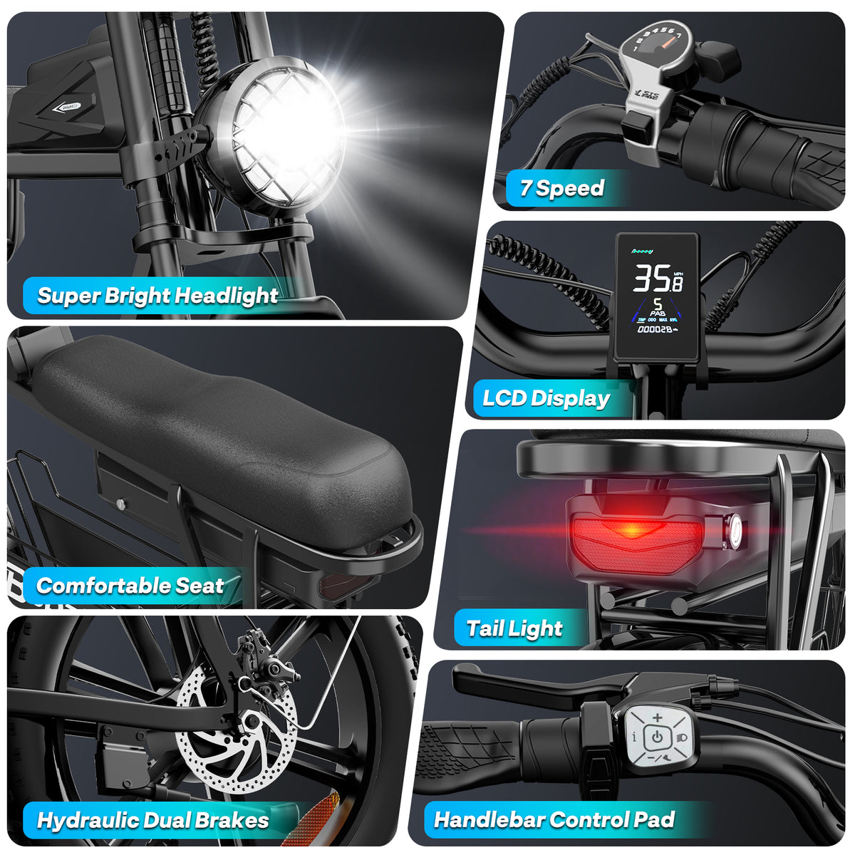 750W 48V 20AH E-Bike,80Miles,28Mph Electric Bicycle,20"Fat Tire Mountain Bike for Adults,Disc Brakes,cTUVus Certified,Class 3