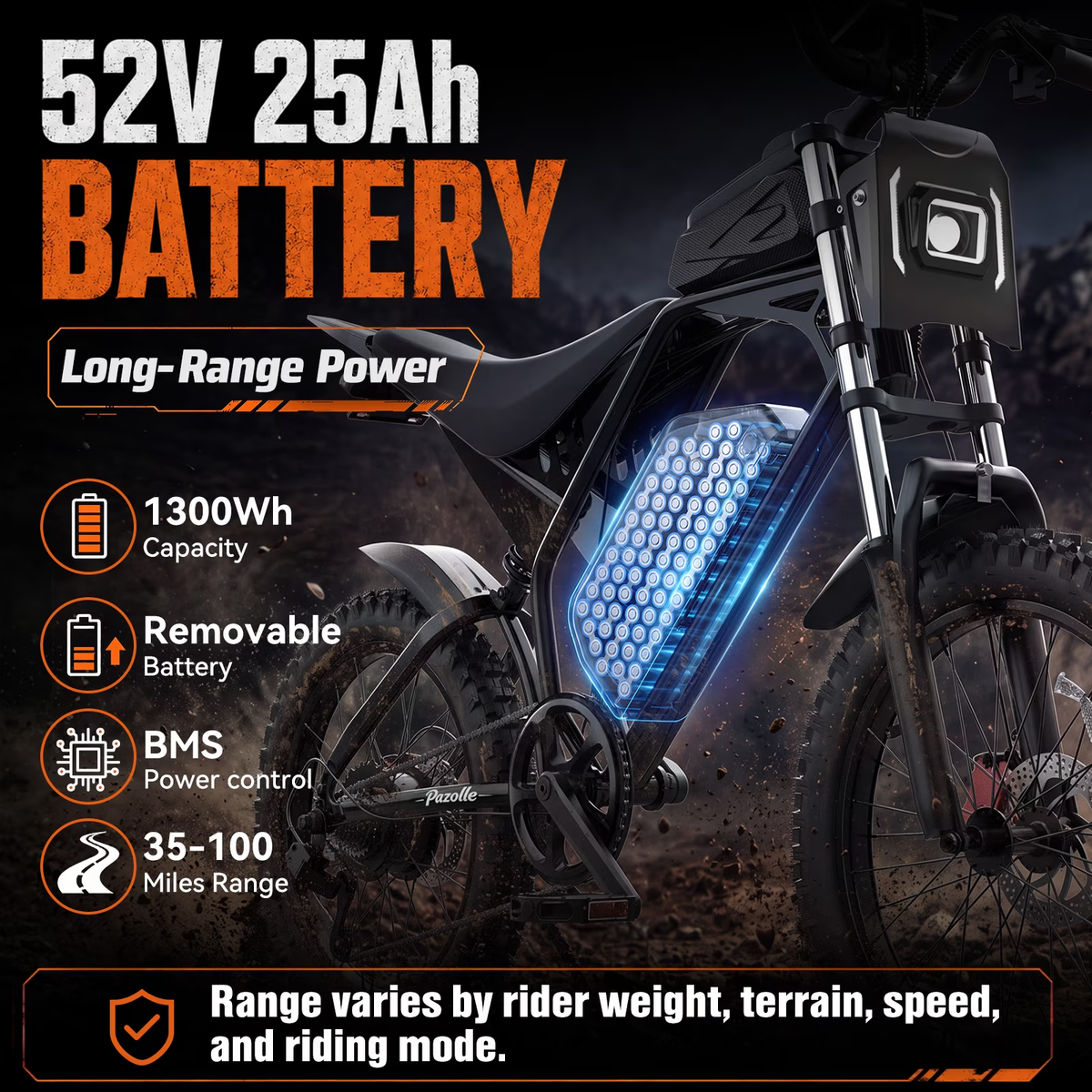 750W 28MPH E-Bike with NFC,52V 25Ah Removable Battery,23" off Road Tire Electric Bike for Adults with Disc Brakes,cTUVus Certified,Class 3