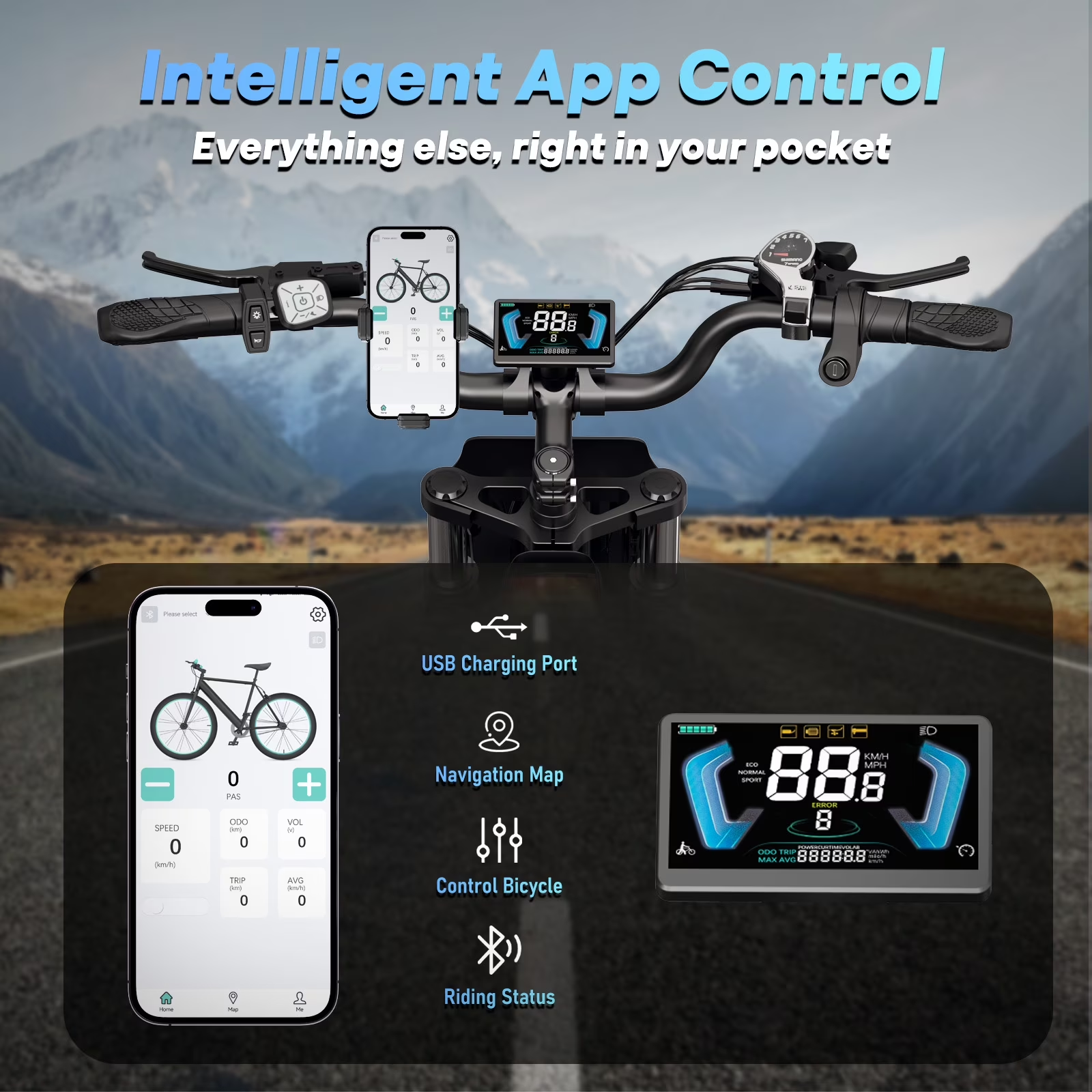 Electric Bike for Adults,48V 25Ah Max 90 Miles,Peak 1500W 28MPH Electric Bicycle,20’’ Fat Tire