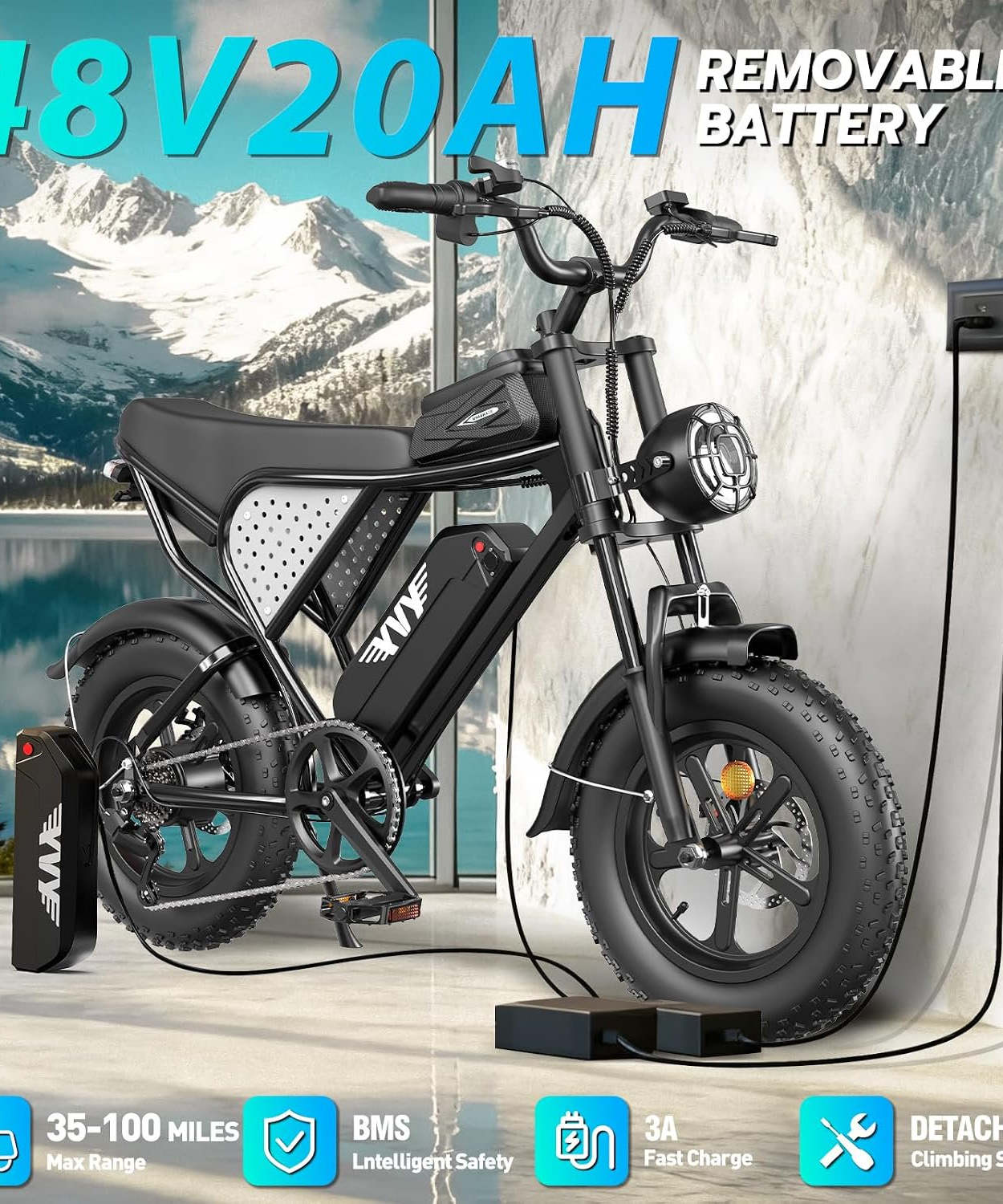 YVY Electric Bike for Adults,Peak 1500W 28MPH,48V 20AH Removable Battery,Max 100 Miles Electric Bicycle