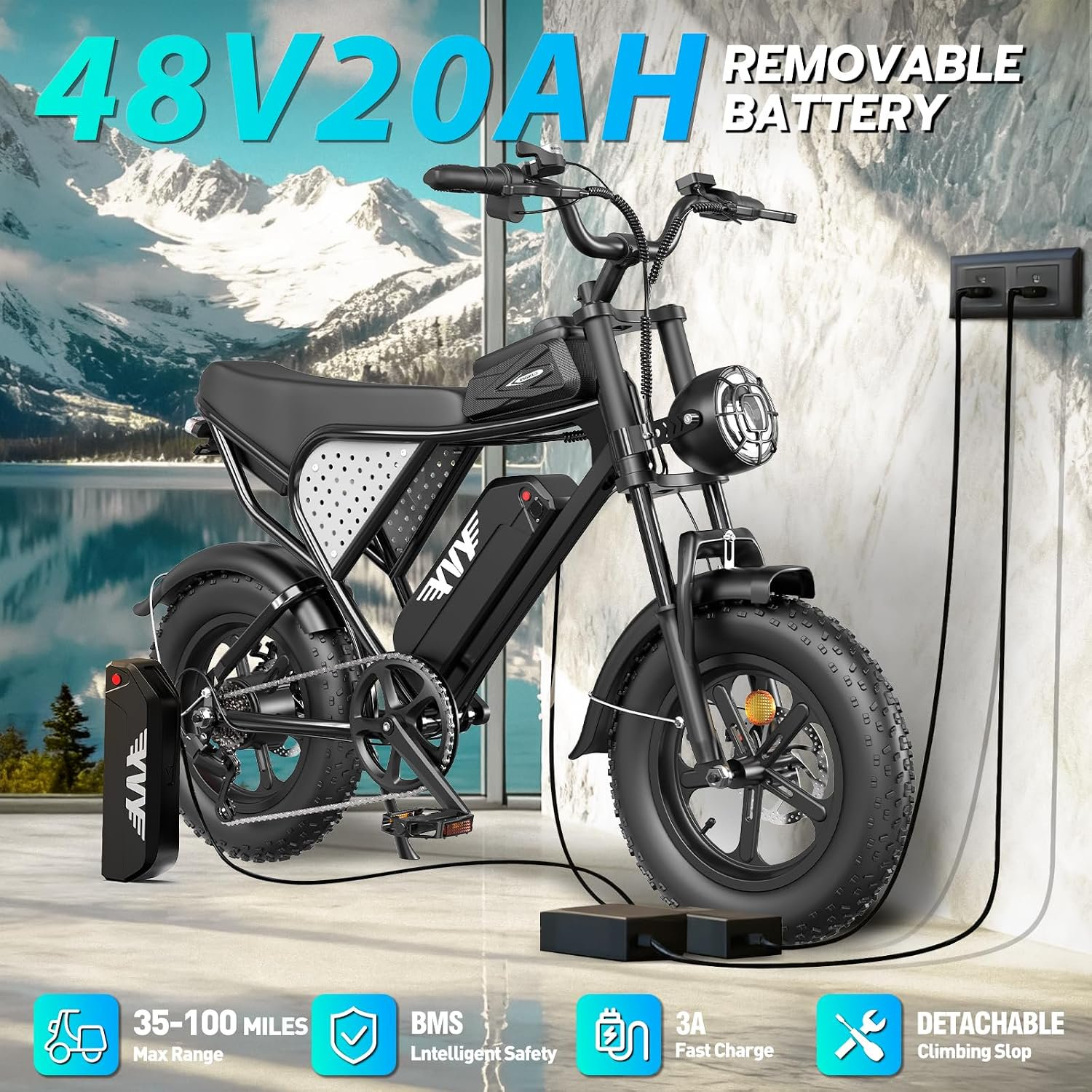 YVY Electric Bike for Adults,Peak 1500W 28MPH,48V 20AH Removable Battery,Max 100 Miles Electric Bicycle
