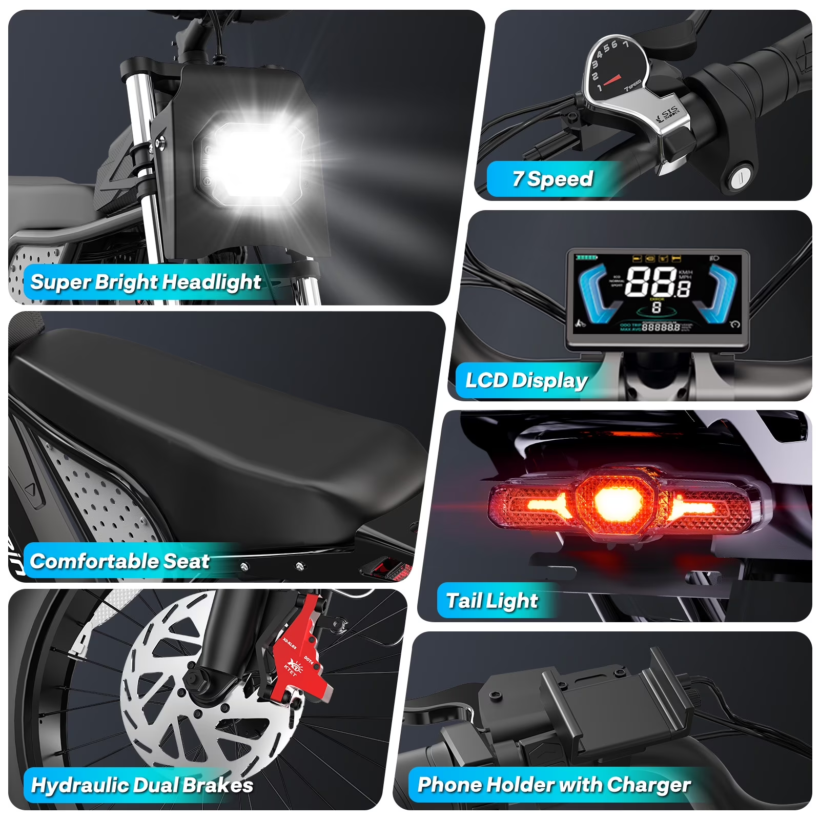Electric Bike for Adults,48V 25Ah Max 90 Miles,Peak 1500W 28MPH Electric Bicycle,20’’ Fat Tire