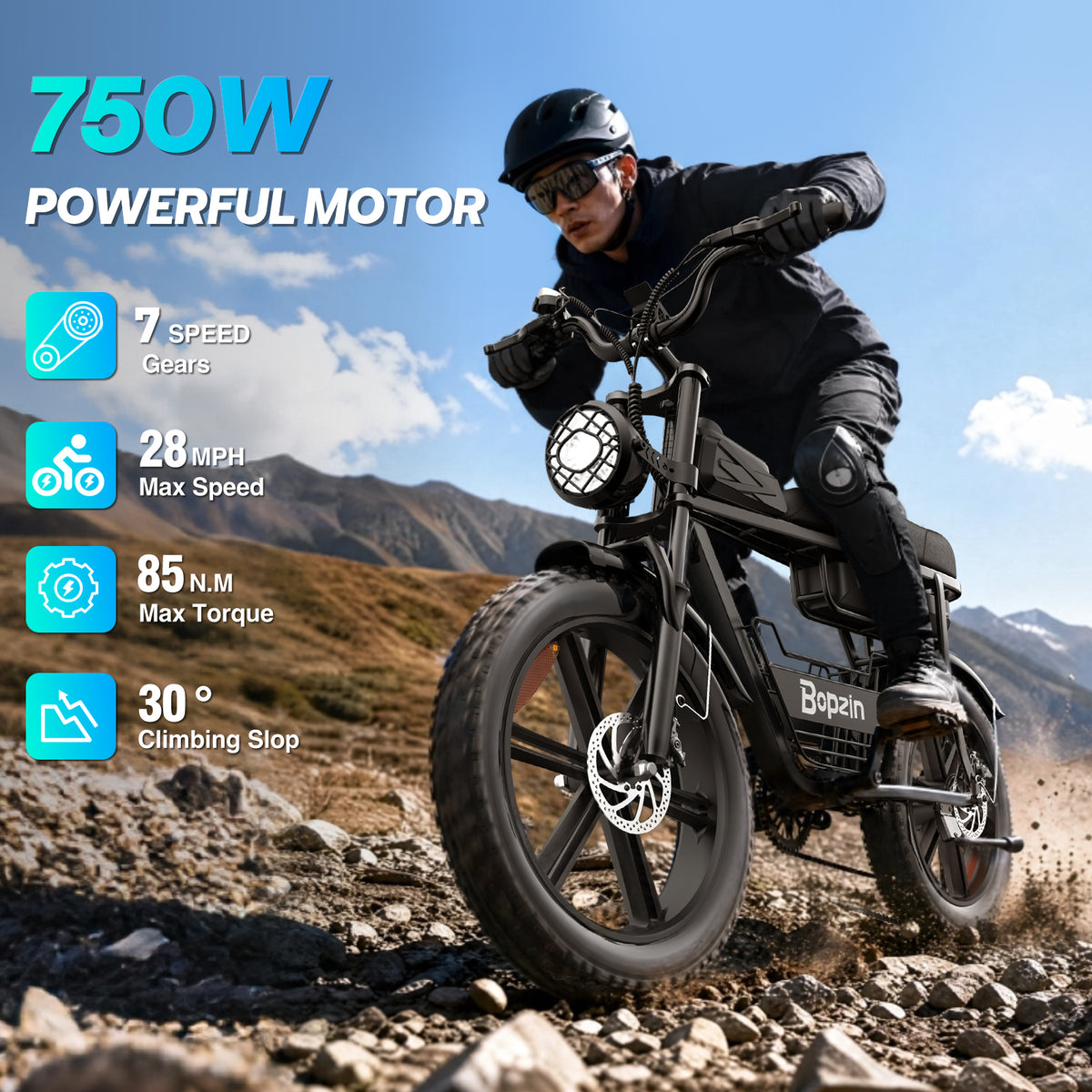 750W 48V 20AH E-Bike,80Miles,28Mph Electric Bicycle,20"Fat Tire Mountain Bike for Adults,Disc Brakes,cTUVus Certified,Class 3