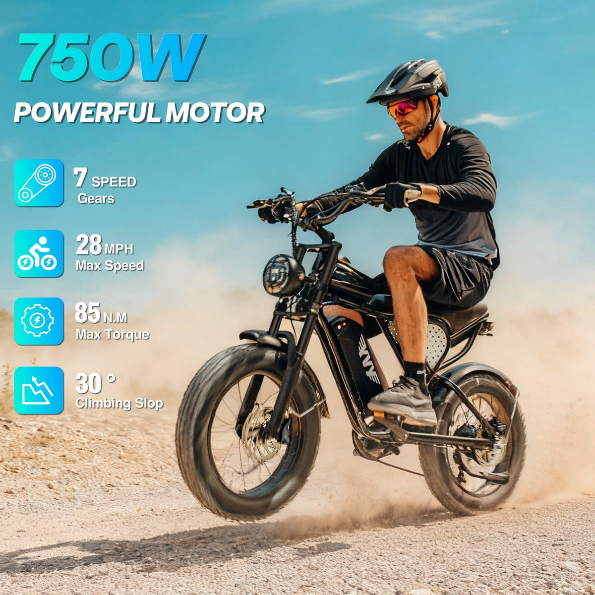 750W 28Mph Electric Bike for Adults,Max 70Mi,48V 15.6AH E-Mountain Bike,20'' Fat Tire Disc Brakes,cTUVus Certified,Class 3