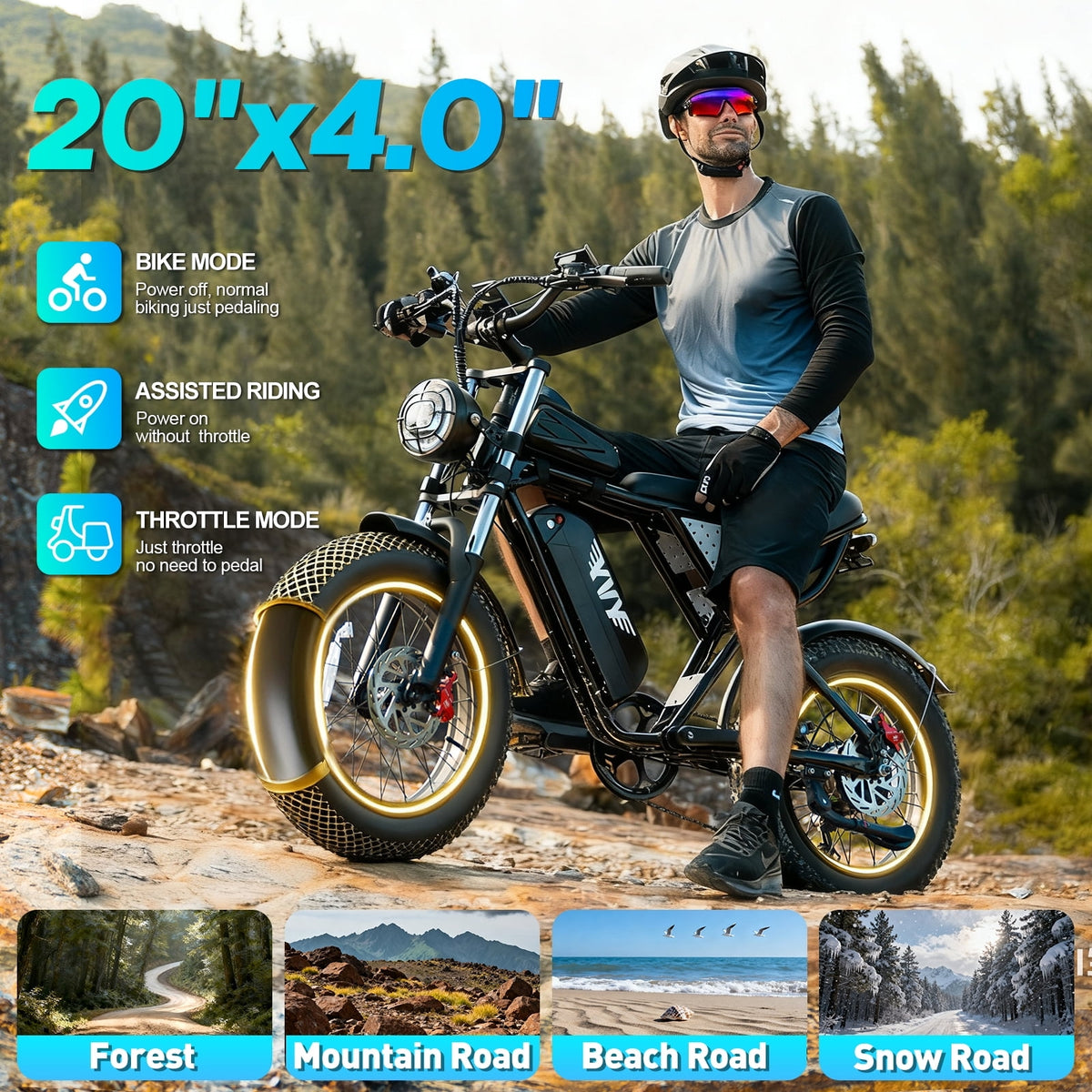 750W 28Mph Electric Bike for Adults,Max 70Mi,48V 15.6AH E-Mountain Bike,20'' Fat Tire Disc Brakes,cTUVus Certified,Class 3
