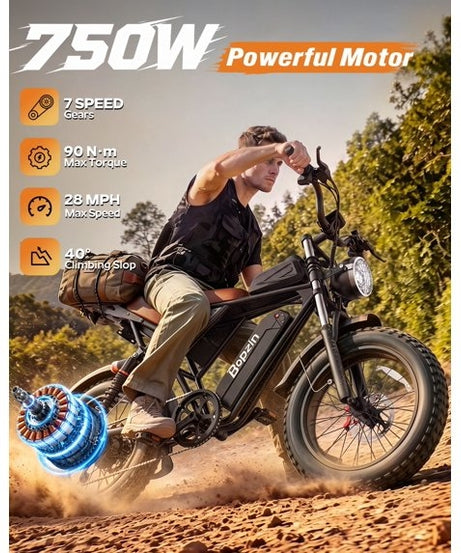 750W 28Mph,48V 25AH E-Bike for Adults,Max 80 Mi, 20" Fat Tire Mountain Bike,Disc Brakes,Full Suspension,cTUVus Certified,Class 3