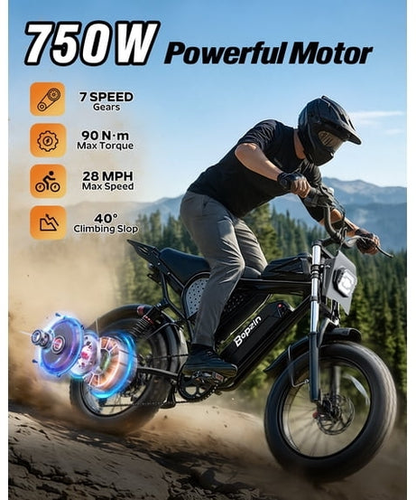 750W 28Mph E-Bike for Adult,48V 25AH,Max 90 Miles Electric Bicycle Disc Brakes, 20" Fat Tires Mountain Bike cTUVus Certified
