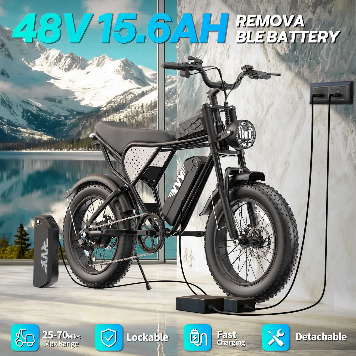 750W 28Mph Electric Bike for Adults,Max 70Mi,48V 15.6AH E-Mountain Bike,20'' Fat Tire Disc Brakes,cTUVus Certified,Class 3