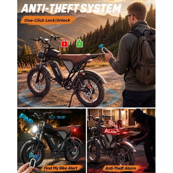 750W 28Mph,48V 25AH E-Bike for Adults,Max 80 Mi, 20" Fat Tire Mountain Bike,Disc Brakes,Full Suspension,cTUVus Certified,Class 3