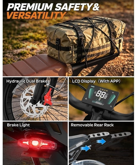 750W 28Mph,48V 25AH E-Bike for Adults,Max 80 Mi, 20" Fat Tire Mountain Bike,Disc Brakes,Full Suspension,cTUVus Certified,Class 3