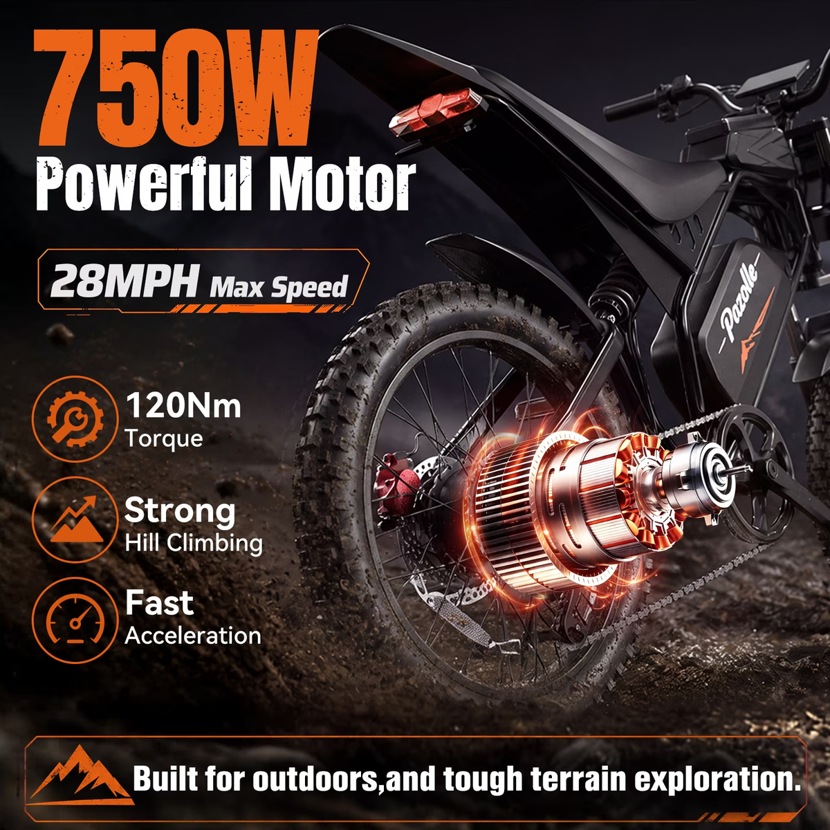 750W 28MPH E-Bike with NFC,52V 25Ah Removable Battery,23" off Road Tire Electric Bike for Adults with Disc Brakes,cTUVus Certified,Class 3