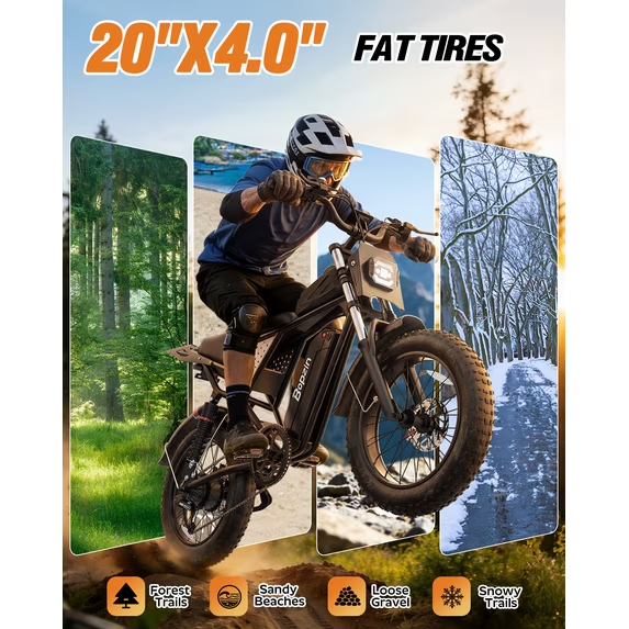 750W Electric Bike for Adult,28Mph 48V 20AH,Max 80 Miles,20" Fat Tires,App Mountain Bike Disc Brakes,cTUVus Certified,Class 3