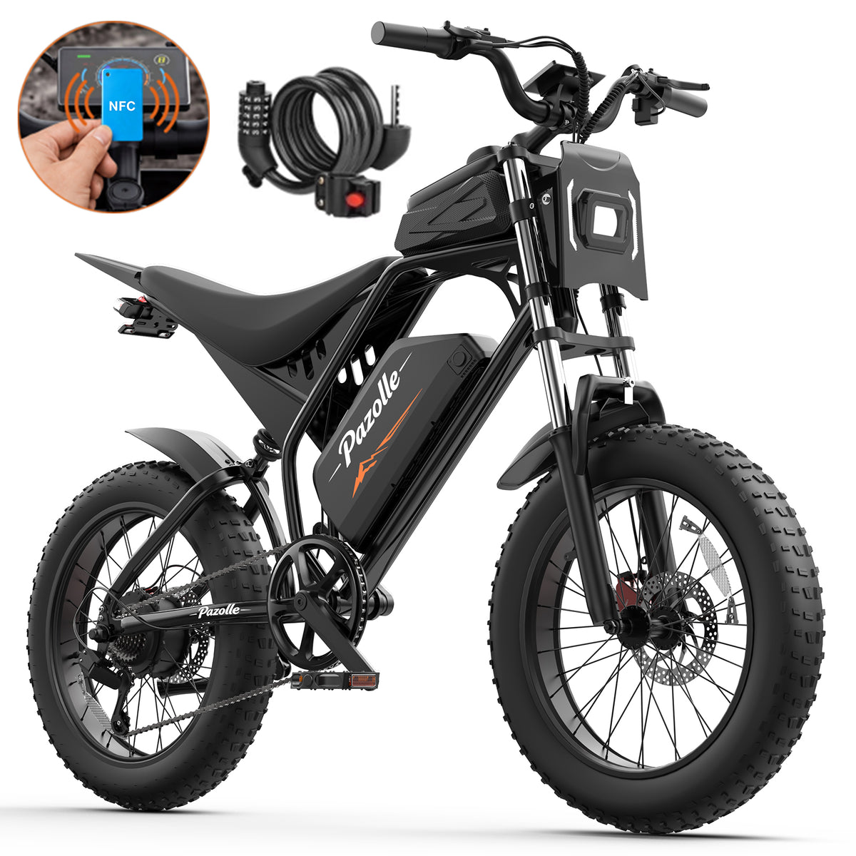 750W 28MPH E-Bike with NFC,52V 25Ah Removable Battery,20" Fat Tire Electric Bike for Adults,Disc Brakes,cTUVus Certified,Class 3